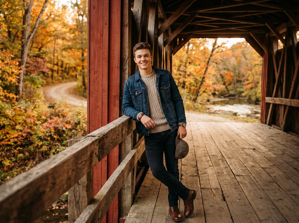 Senior High School Student inside Historic Covered Bridge