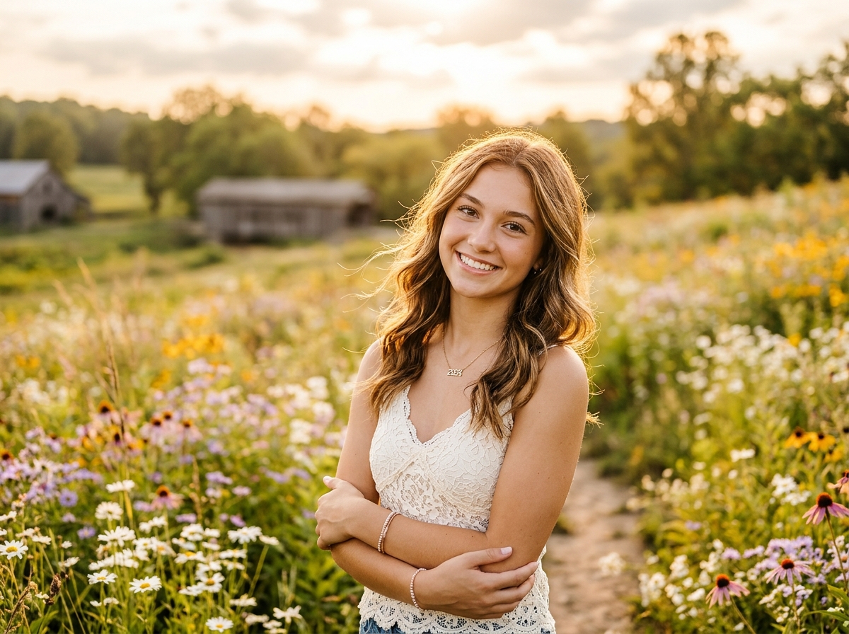 High School Senior Girl in Golden Hour Wildflowers